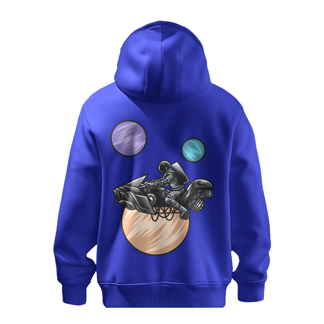 BULL CLOTHING Men's Royal Stylish Astronaut Bike Print Hoodie | Made with 60% Cotton 40% Polyester Blend | Premium 280 GSM Fleece |Comfortable Casual Wear Sweatshirt