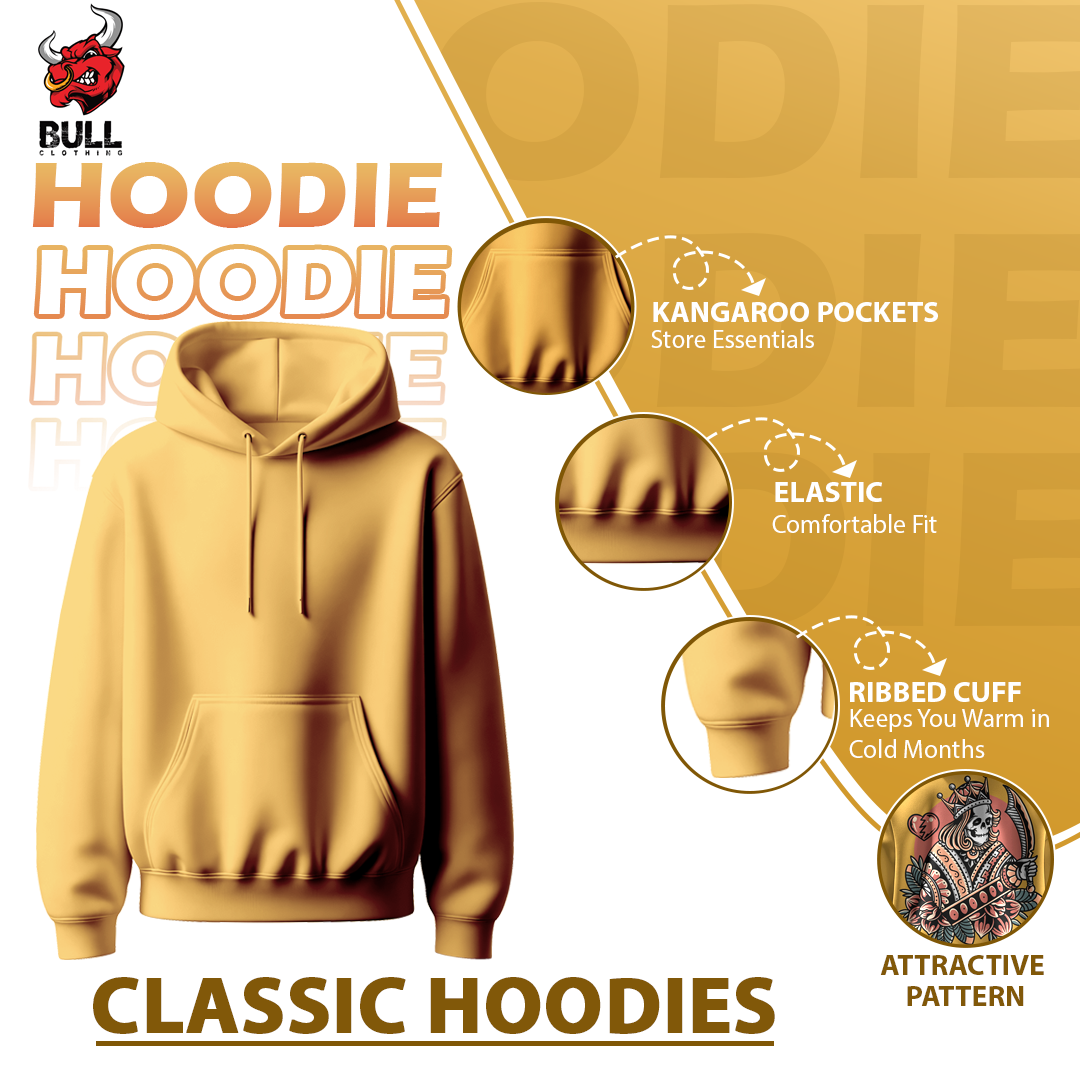 BULL CLOTHING Men's Dark Blue Hoodie | Skull King Printed Design |60% Cotton 40% Poly | 280 GSM Fleece