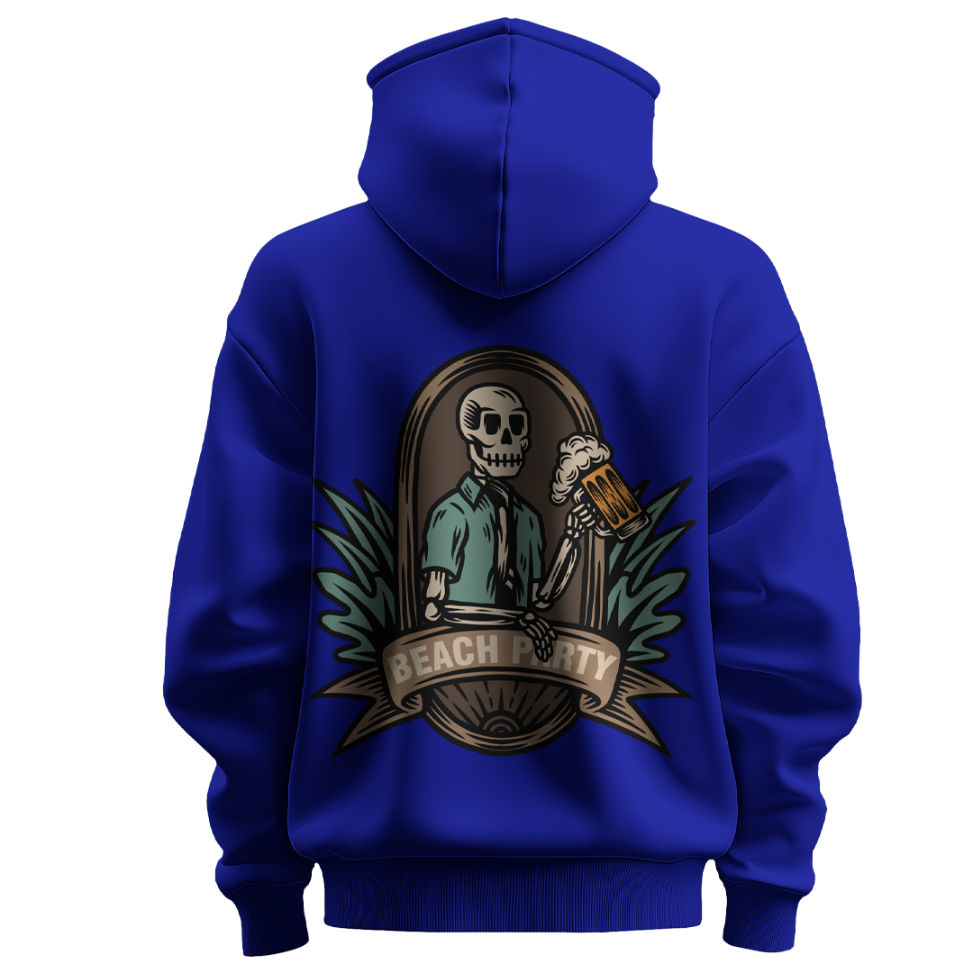 BULL  CLOTHING Premium Unique Skeleton Beach Party Graphic Hoodie | 60% Cotton, 40% Polyester Blend | 280 GSM Fleece for Ultimate Comfort & Durability