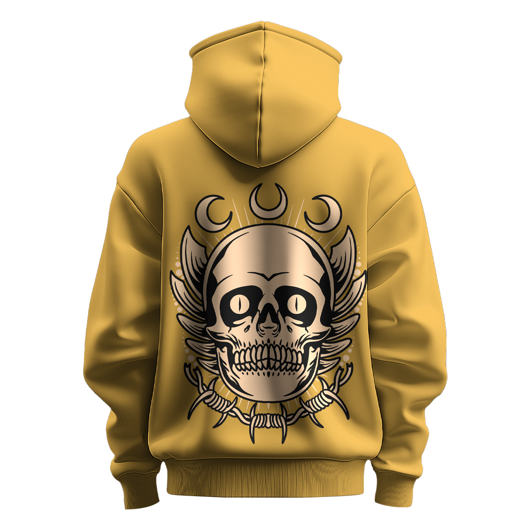 BULL CLOTHING Premium Skull and Crescent Moon Graphic Hoodie | 60% Cotton, 40% Polyester Blend | 280 GSM for Ultimate Comfort, Durability, and Style