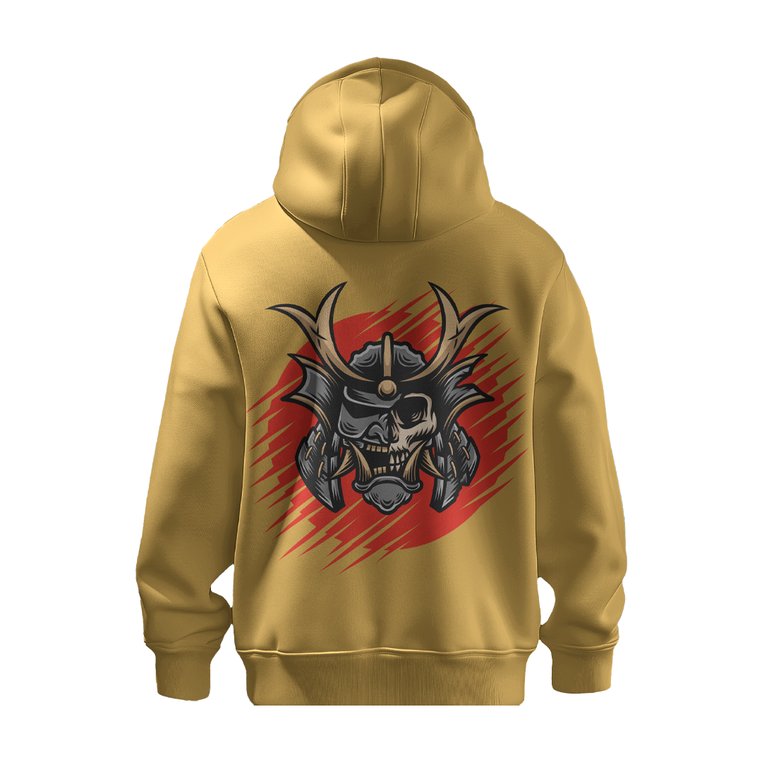 BULL CLOTHING Mens Skull Samurai Helmet Graphic Hoodie - 60% Cotton 40% Poly | 280 GSM Fleece Pullover Sweatshirt for Streetwear and Casual Style