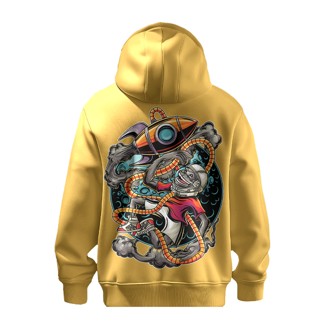 BULL CLOTHING Mens Space Monkey Graphic Hoodie - 60% Cotton 40% Poly | 280 GSM Fleece Pullover Sweatshirt - Trendy Casual Streetwear