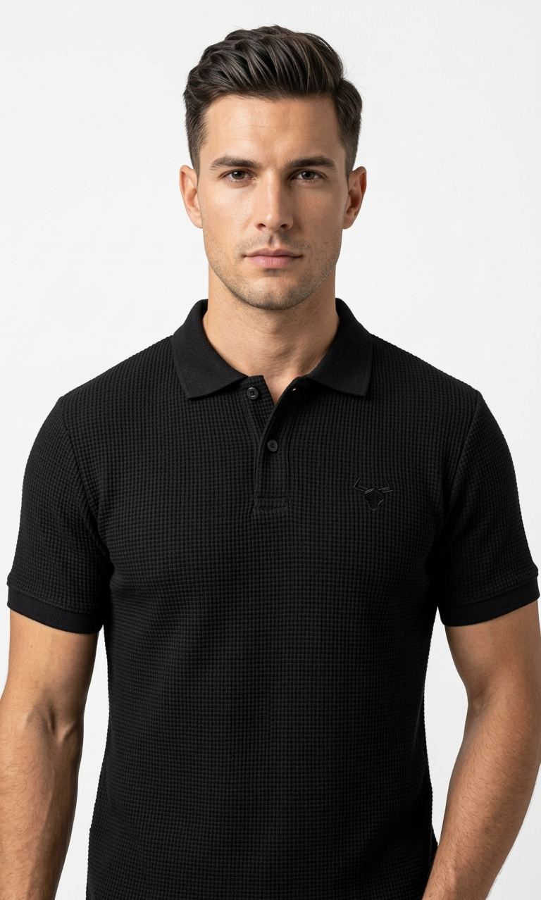 BULL CLOTHING Men's Waffel Knit Rich Textured Polo T-Shirt | Half Sleeve Regular Fit Casual Polo Tshirt