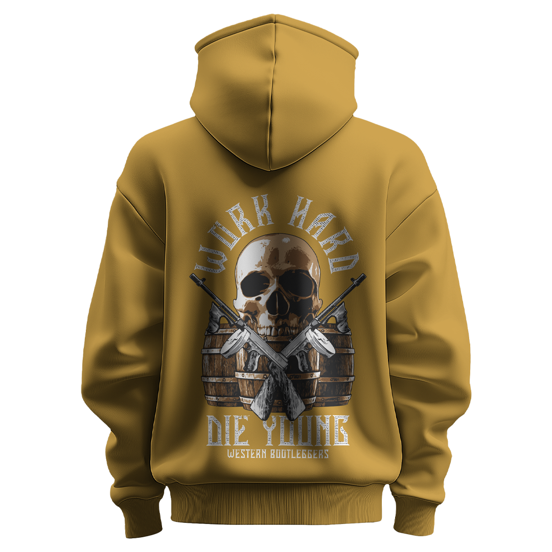 BULL CLOTHING Men's "Work Hard, Die Young" Design Hoodie | 60% Cotton, 40% Polyester Blend | Premium 280 GSM Fleece for Comfort and Durability